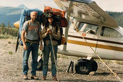Dennis and Susan at airplane, ready to hike in the Brooks Range.