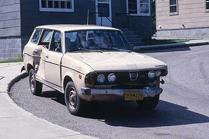 The smashed Subaru