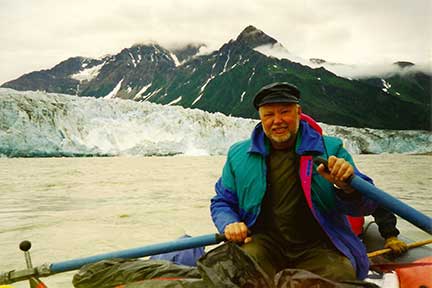 Dennis rowing past Child's Glacier