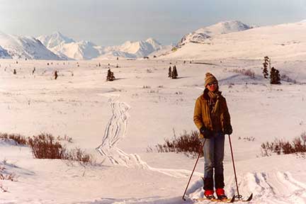 Susan near where Dennis skied with the wolves